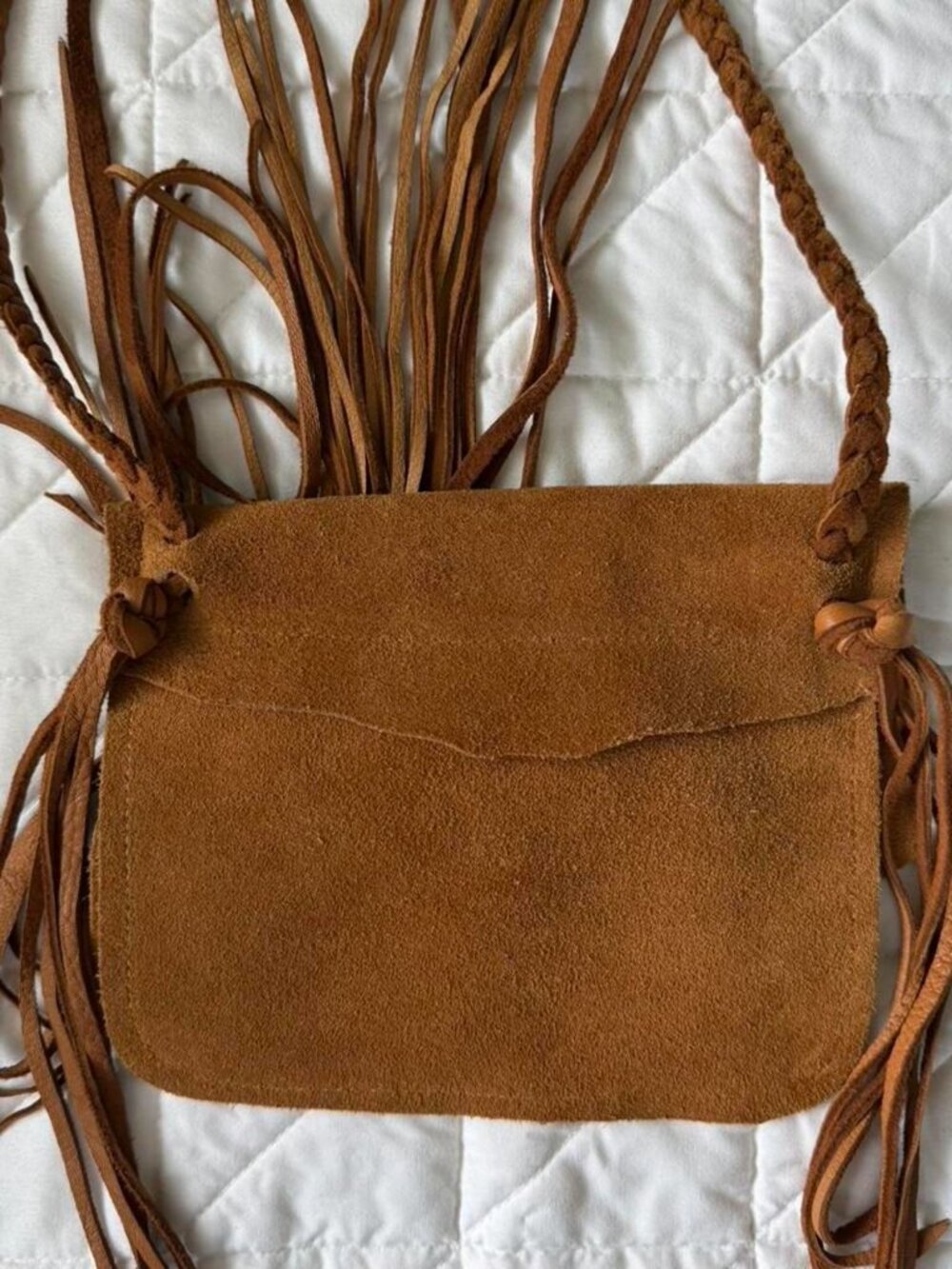 Brown Suede Fringe Crossbody Bag with Braided Strap - Picture 4 of 7